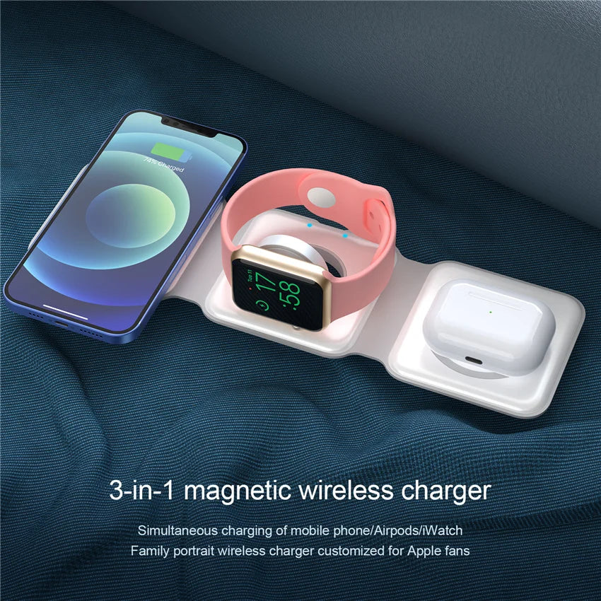 15W 3 in 1 Magnetic Wireless Charger Pad for iPhone 14 13 12