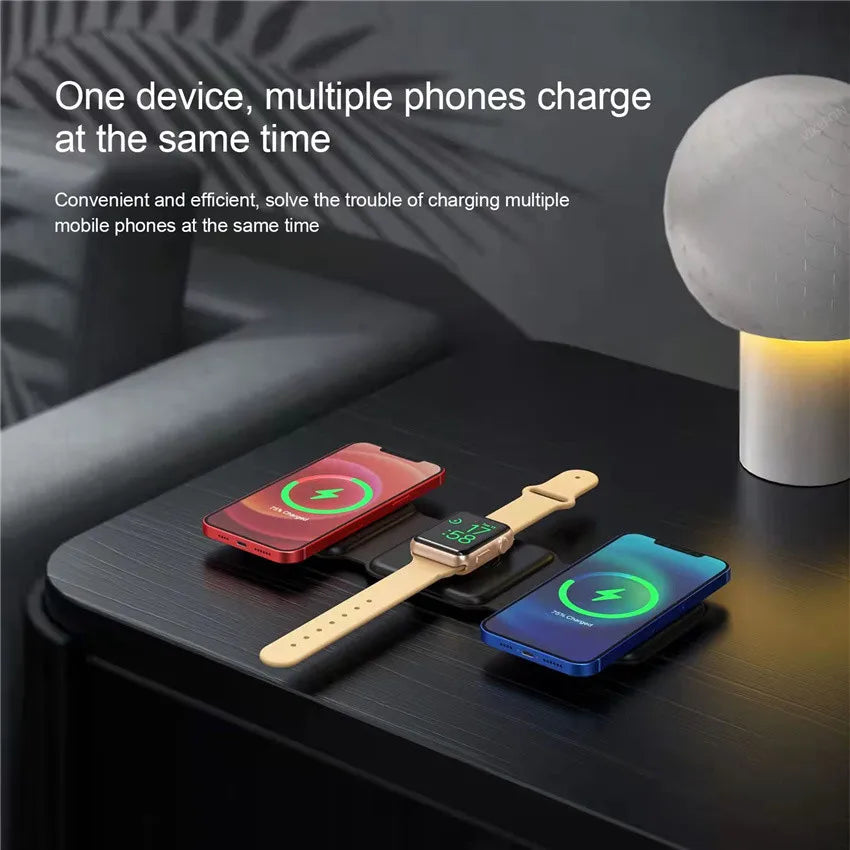 15W 3 in 1 Magnetic Wireless Charger Pad for iPhone 14 13 12