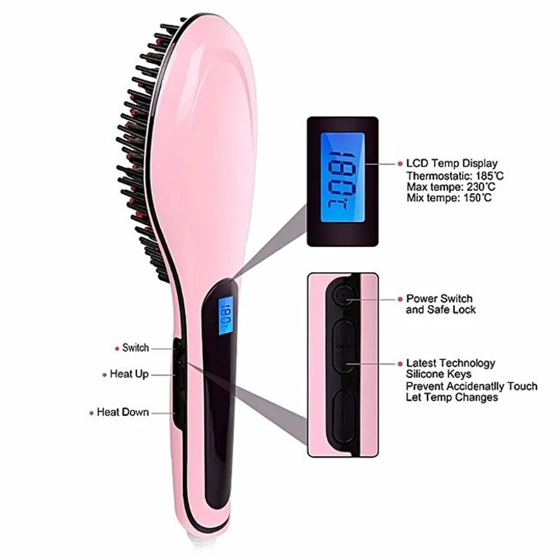 POWTECH HQT-906 Brosse chauffante lissante rose