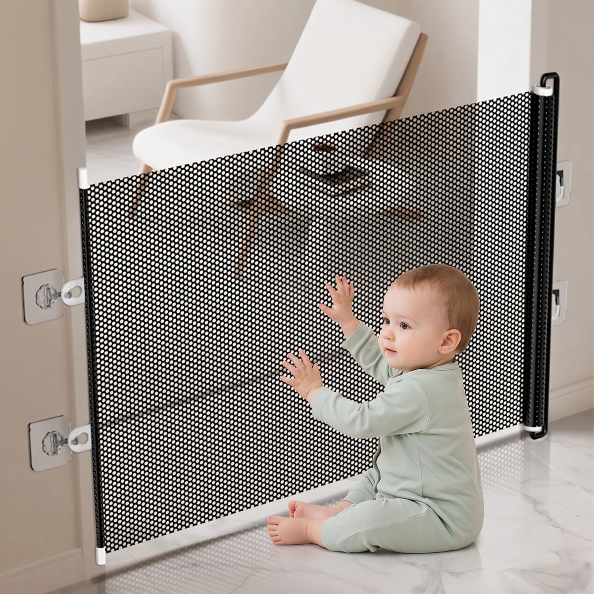 Barrière Sécurité Rétractable Maille - Protection Enfant et animaux domestique
