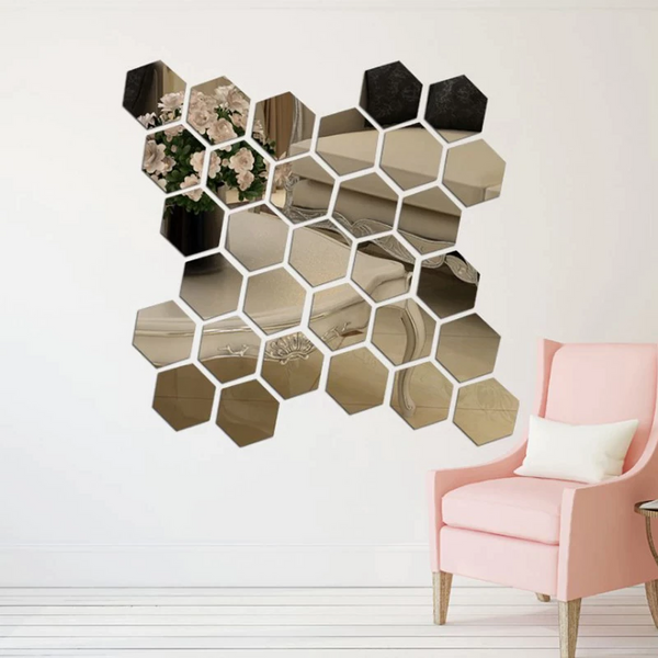 Pack 12 Stickers Miroir Hexagonal – maisonpromotion